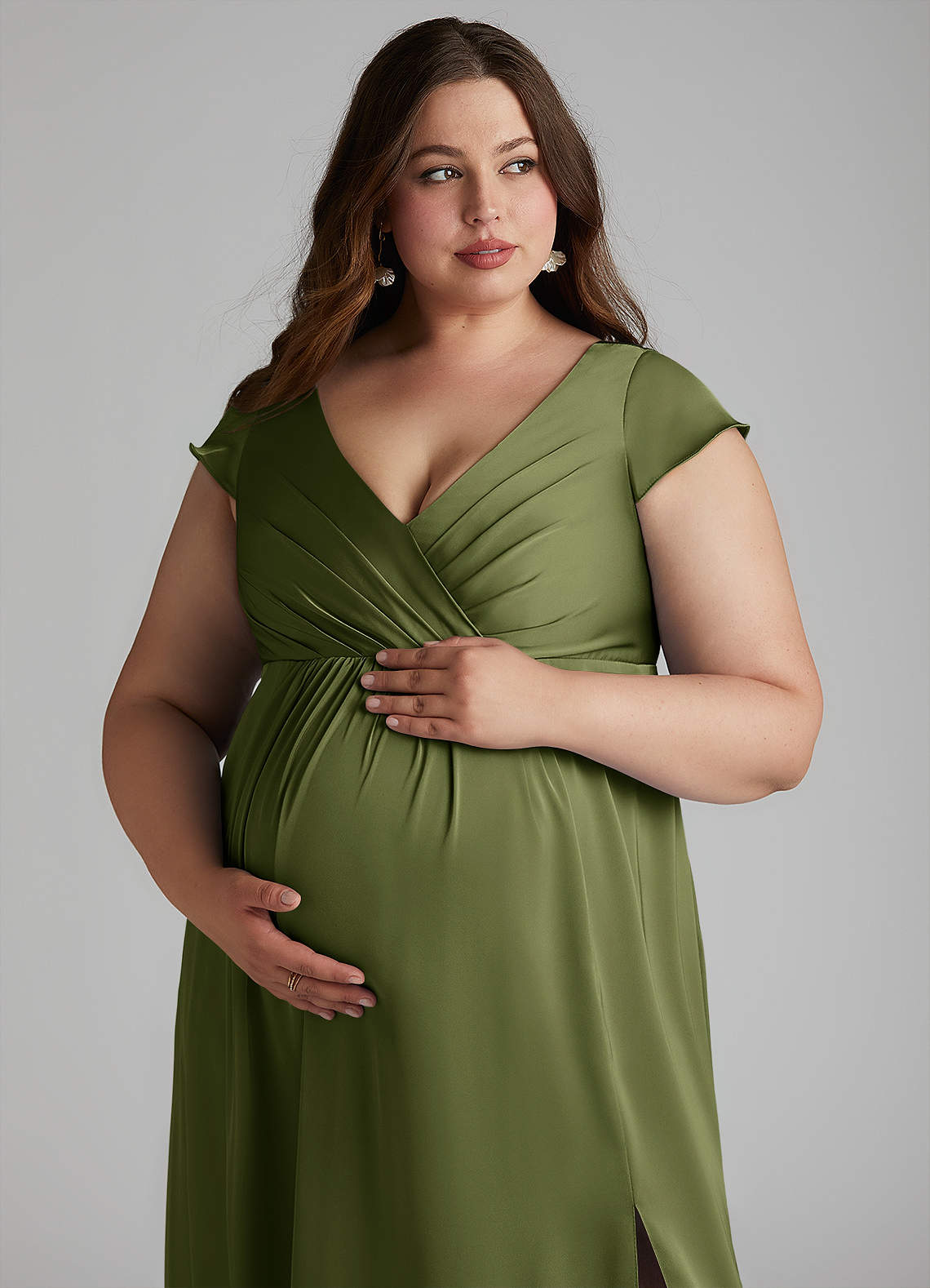 Azazie Allessia Maternity Bridesmaid Dresses A-Line Pleated Stretch Satin Floor-Length Dress image12
