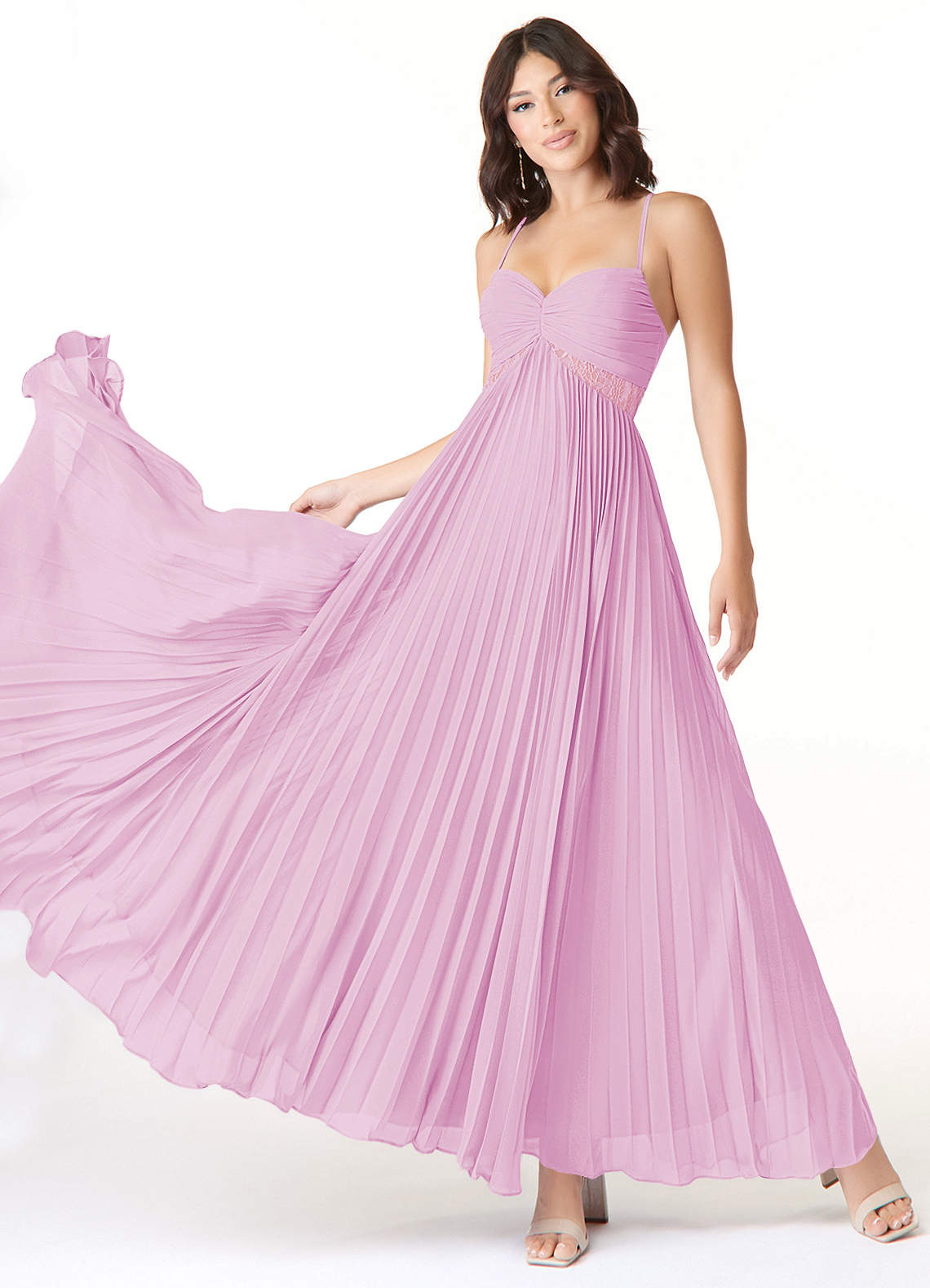 Azazie Devyn Vestidos de damas de honor Vestido de Rosa Caramelo de Gasa de Corte en A con Corsé image1