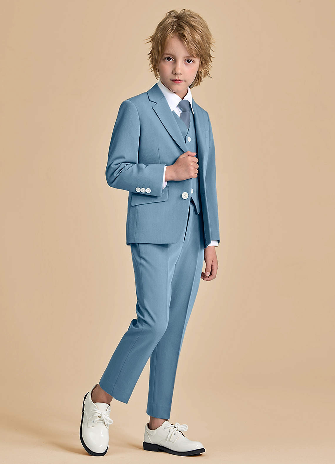 front Oliver Boys Light Blue 5-Piece Suit With Pre-tie