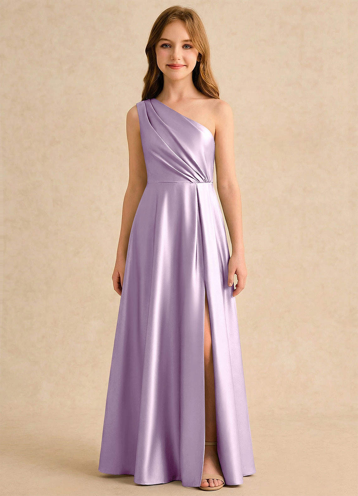 Azazie Puddles Girls Formal Flower Girl Klänningar Klänning A-Line i Stretch Satin One-shoulder image5