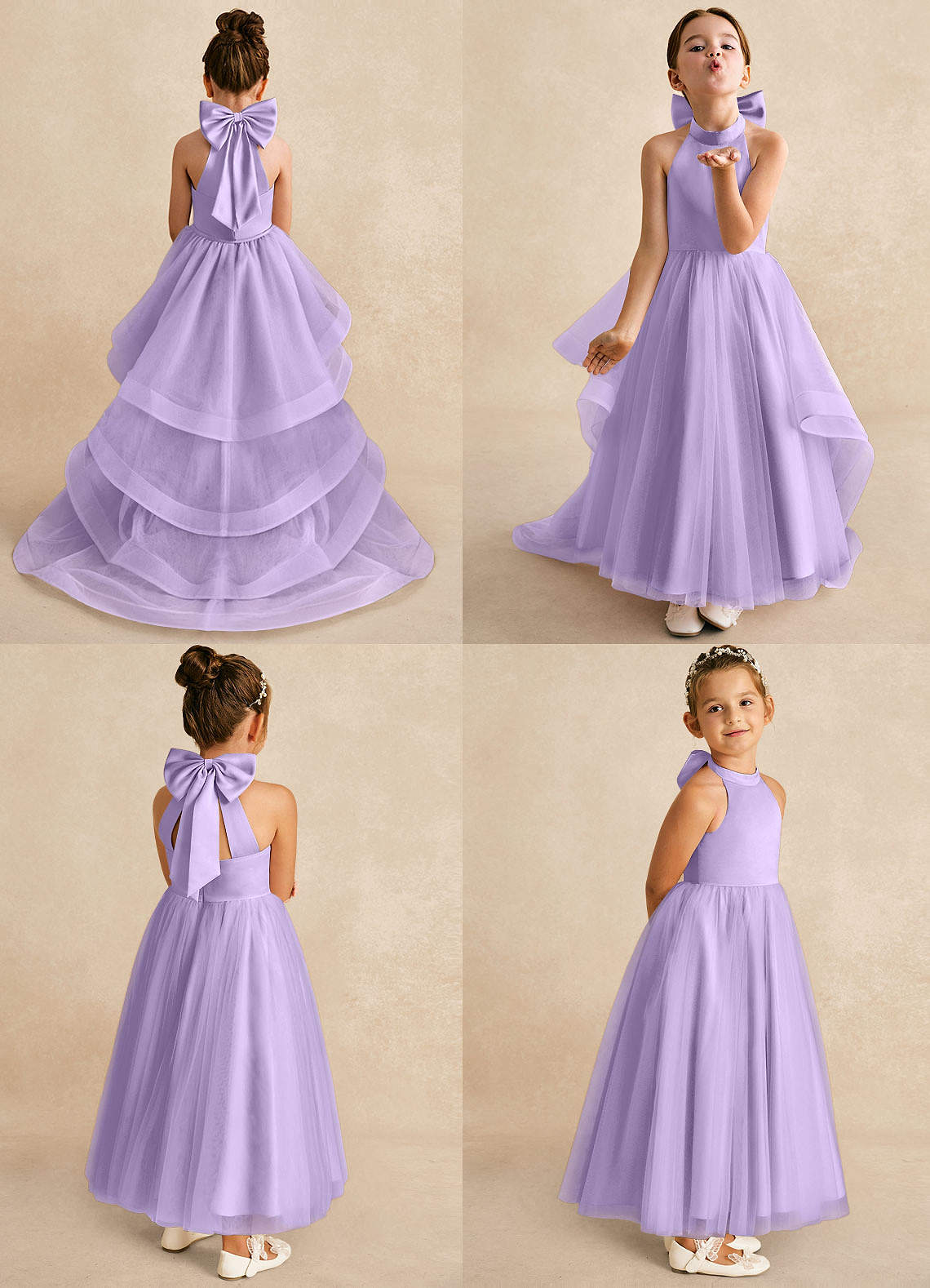 Azazie Bev vestidos de niña de las flores Vestido de Lila de Tul de Corte En A con Convertible image1