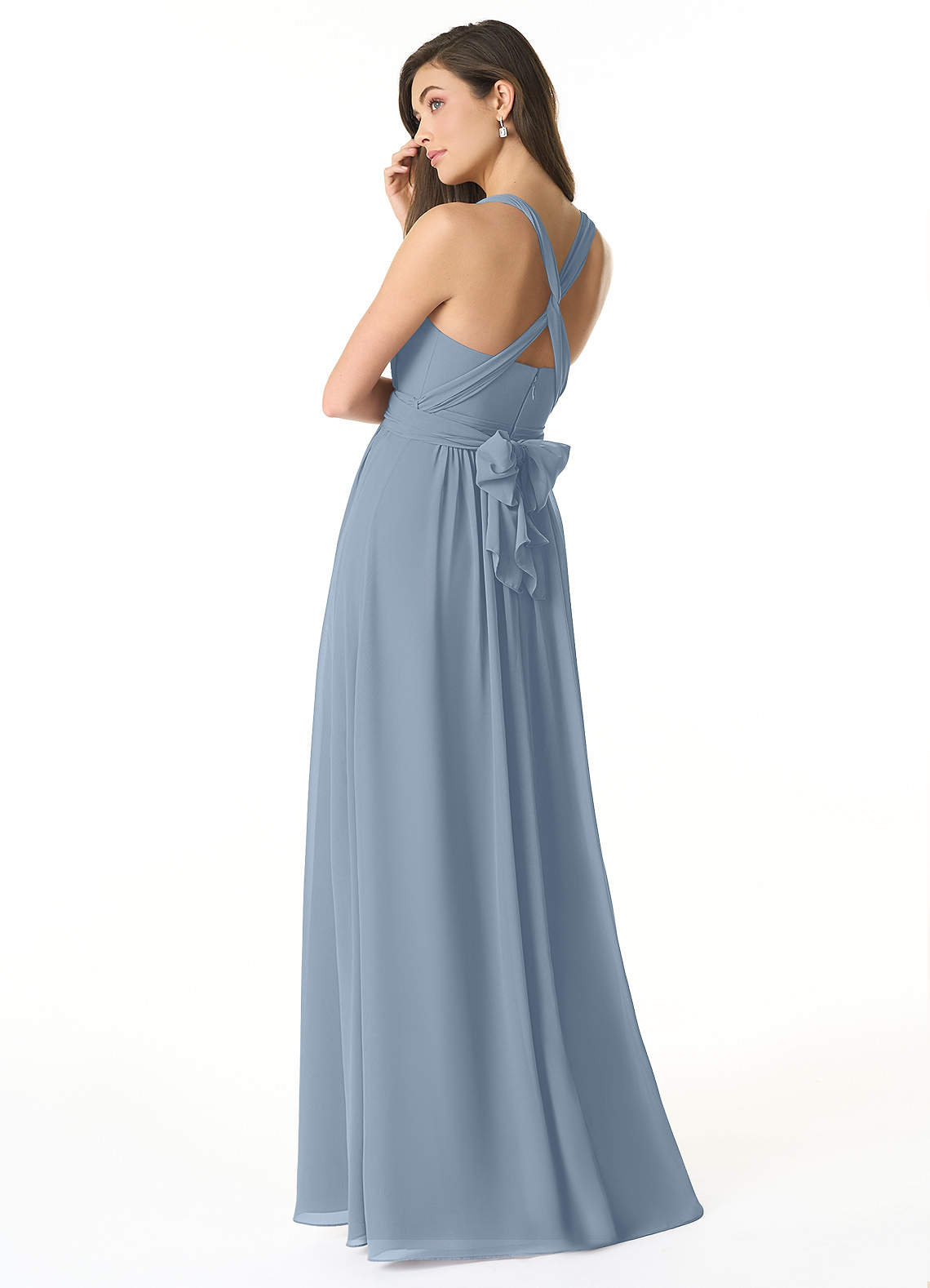Azazie Olani Bridesmaid Dresses Dusty Blue A-Line One Shoulder Chiffon Convertible Dress image2