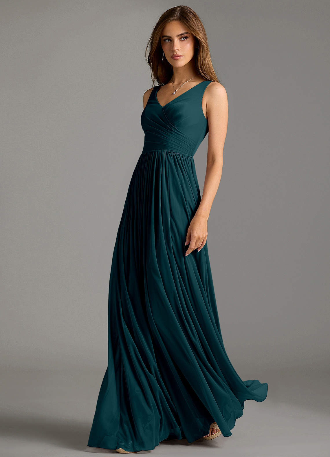 Azazie Keyla Bridesmaid Dresses Pine A-Line Pleated Mesh Dress image1