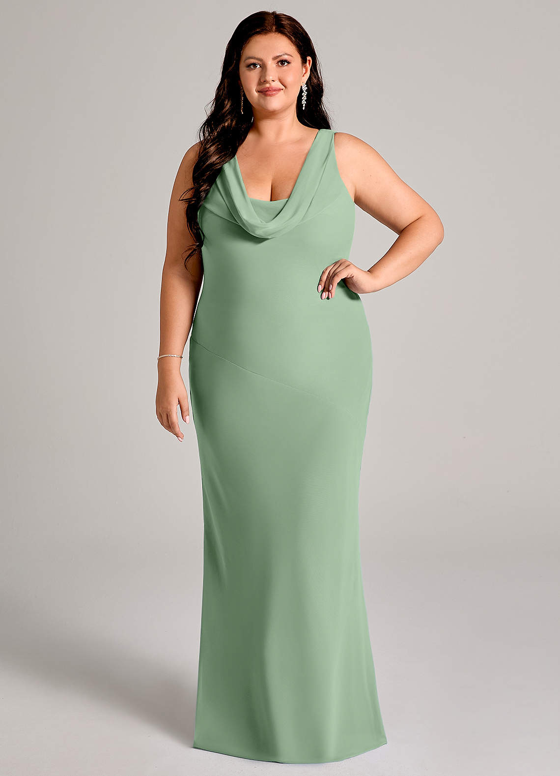 Azazie Rylina Vestidos de damas de honor Vestido de Matcha de Gasa de Corte Sirena con Plisado image1