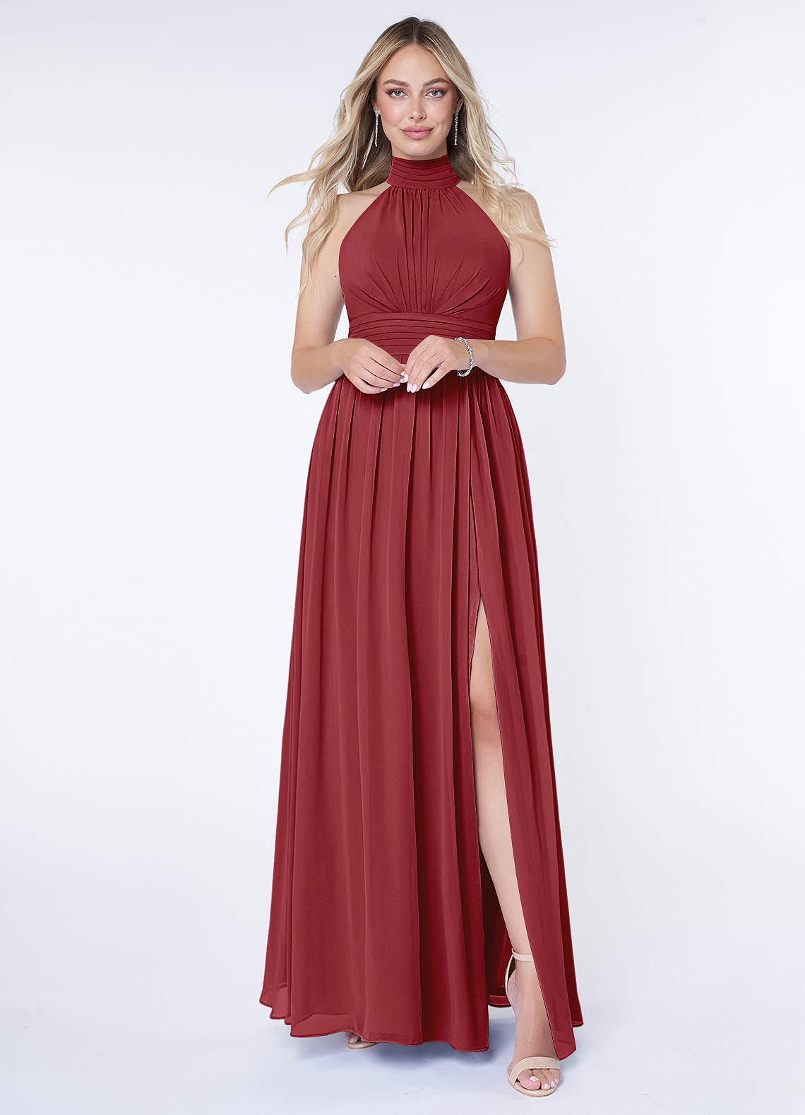 Azazie Iman Bridesmaid Dresses Pomegranate A-Line A-Line Ruched Chiffon Dress image1