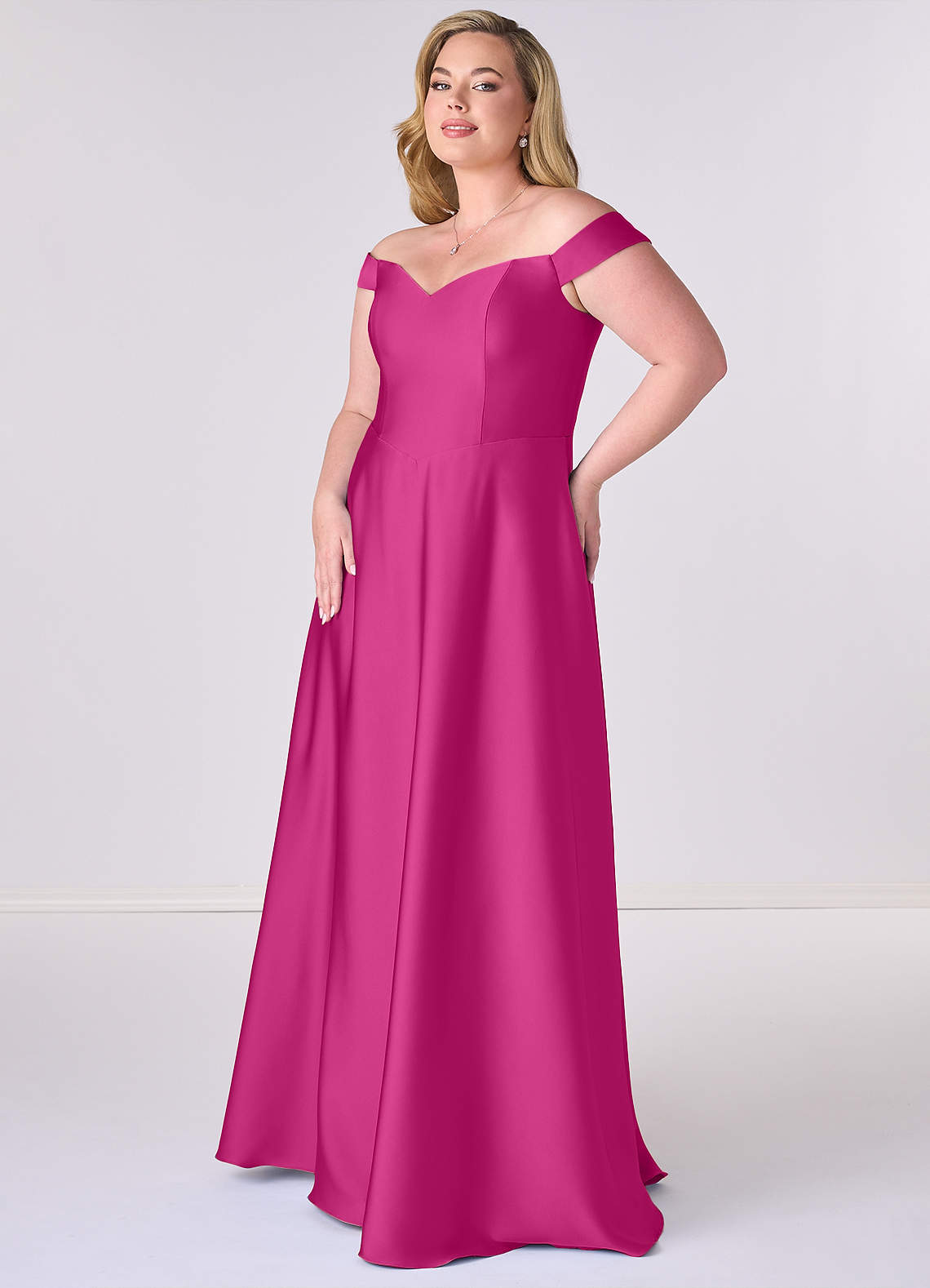Barbie ♥ Azazie Vestidos de damas de honor Vestido de Fucsia de Satén Elástico de Corte en A Convertible con Vestidos sin tirantes image8