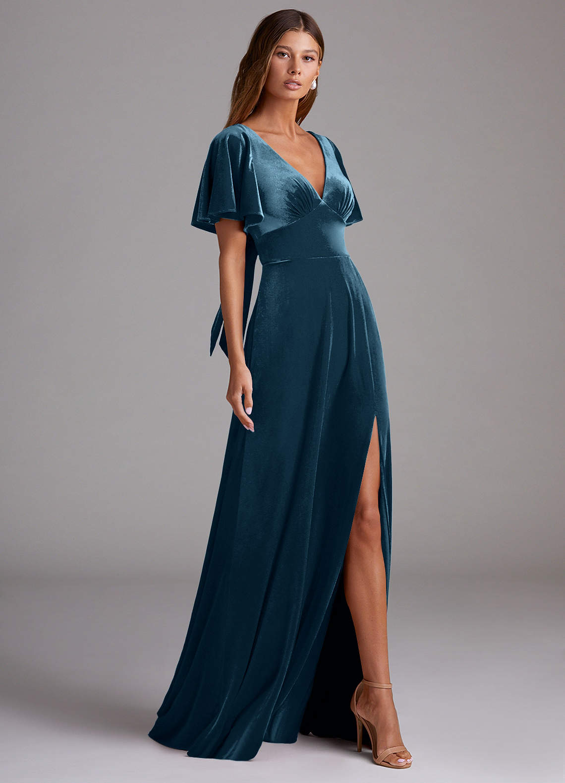 Azazie Kimber At-home Try On Dresses Black A-Line with Pockets Velvet Dress image2