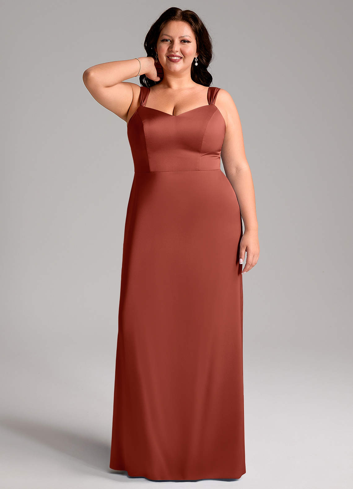 Azazie Denice Robes de demoiselle d'honneur Robe Fourreau en Satin extensible Plissée Terracotta image8