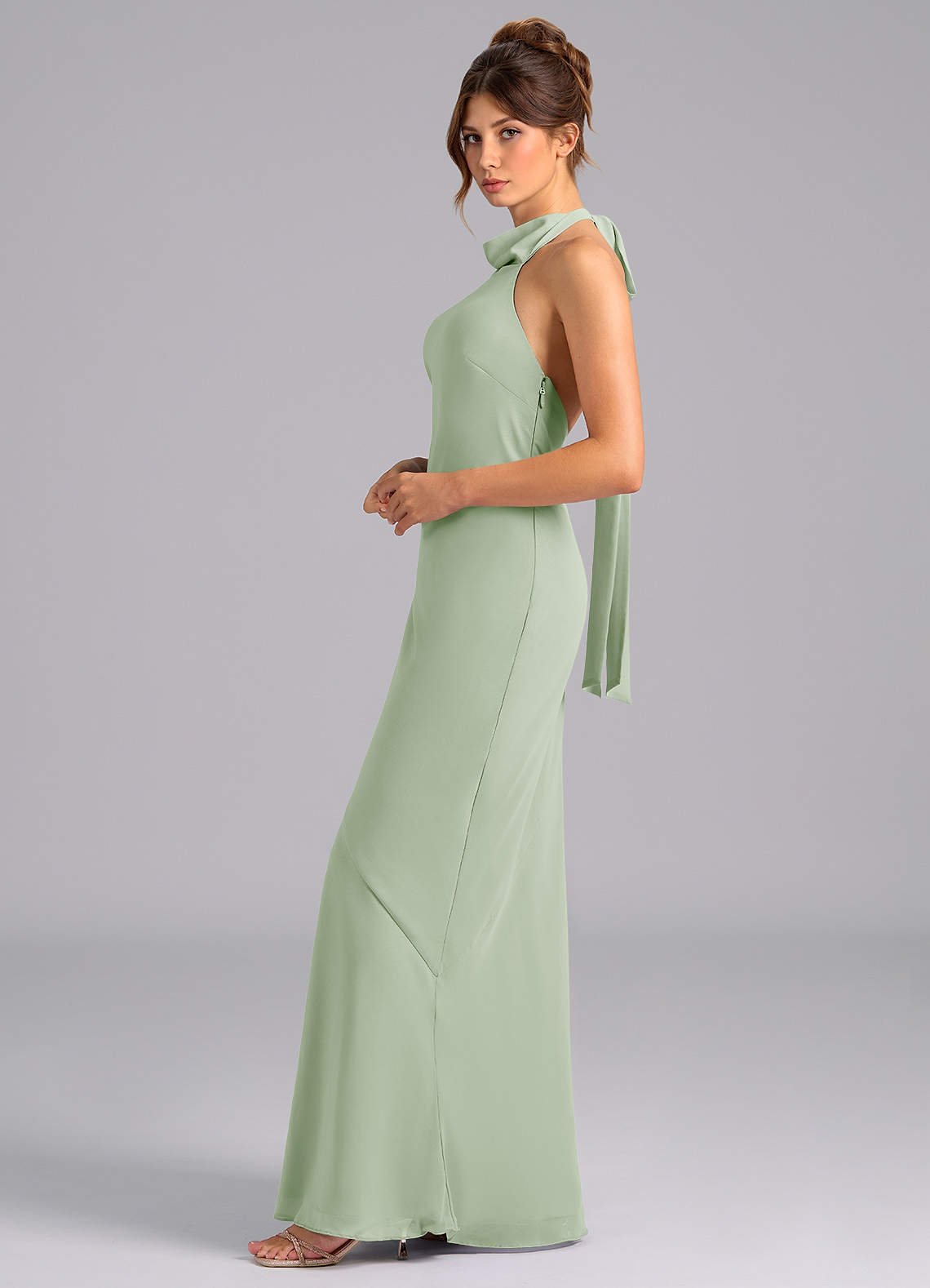 Azazie Velli Bridesmaid Dresses Dusty Sage Mermaid High Neck Chiffon Dress image4