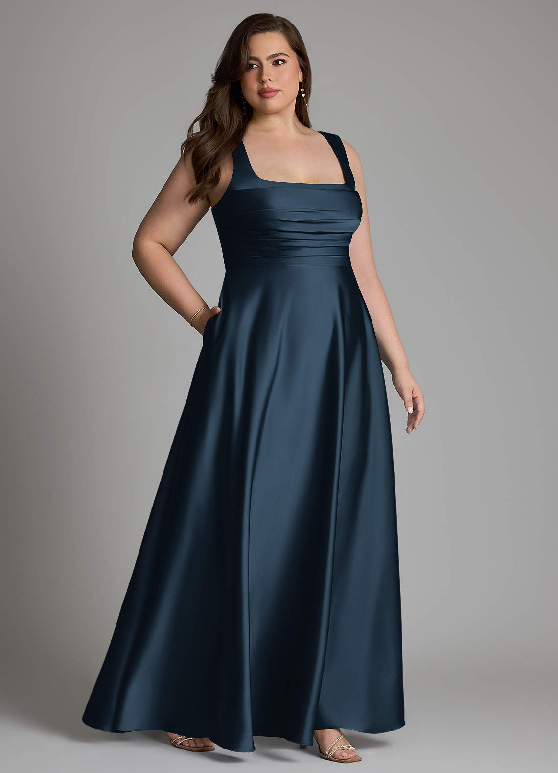 Azazie Azaria Bridesmaid Dresses Dark Navy A-Line Corset Stretch Satin Dress image10