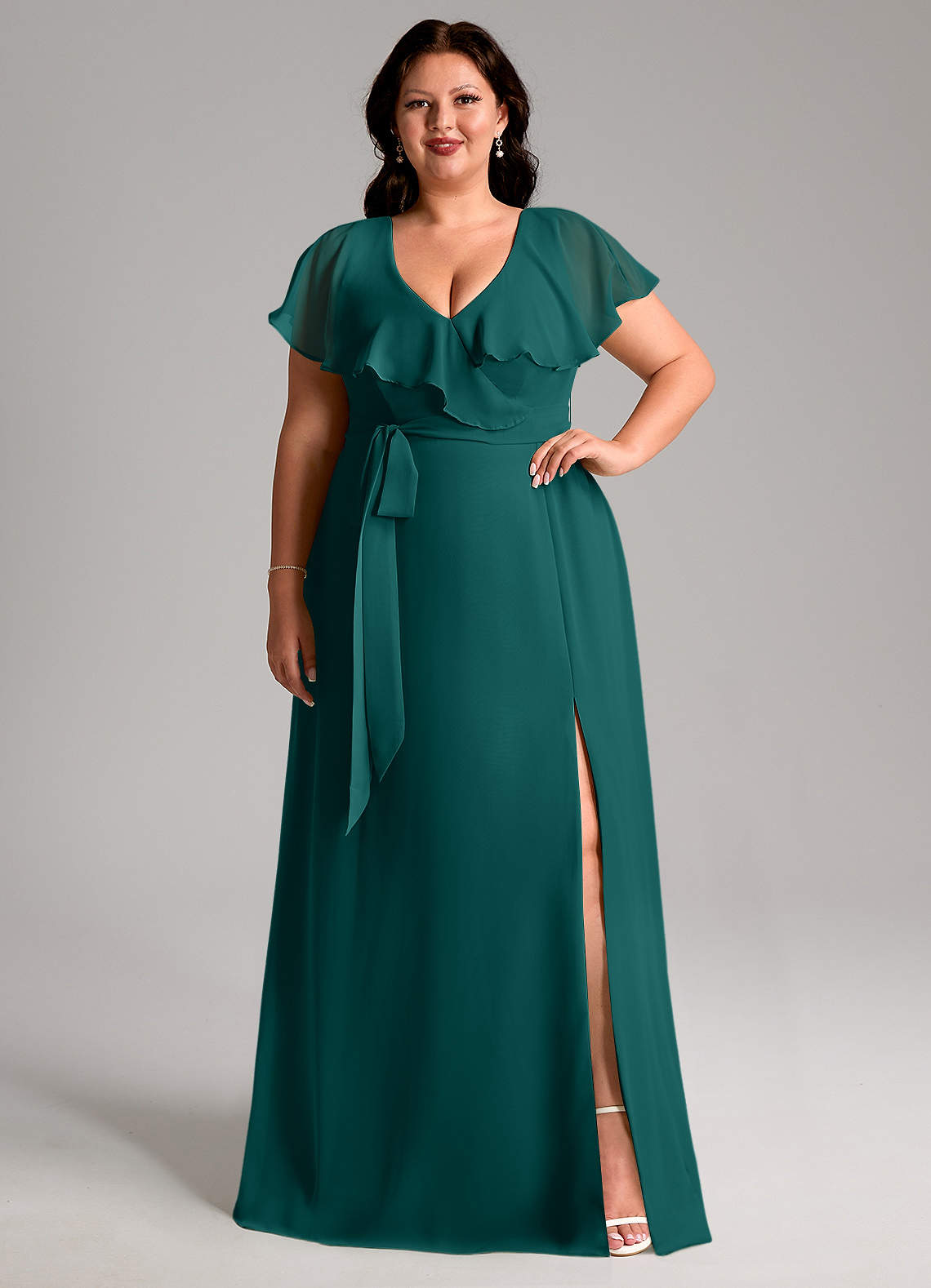 Azazie Lainey Bridesmaid Dresses Peacock A-Line with Pockets Chiffon Dress image1