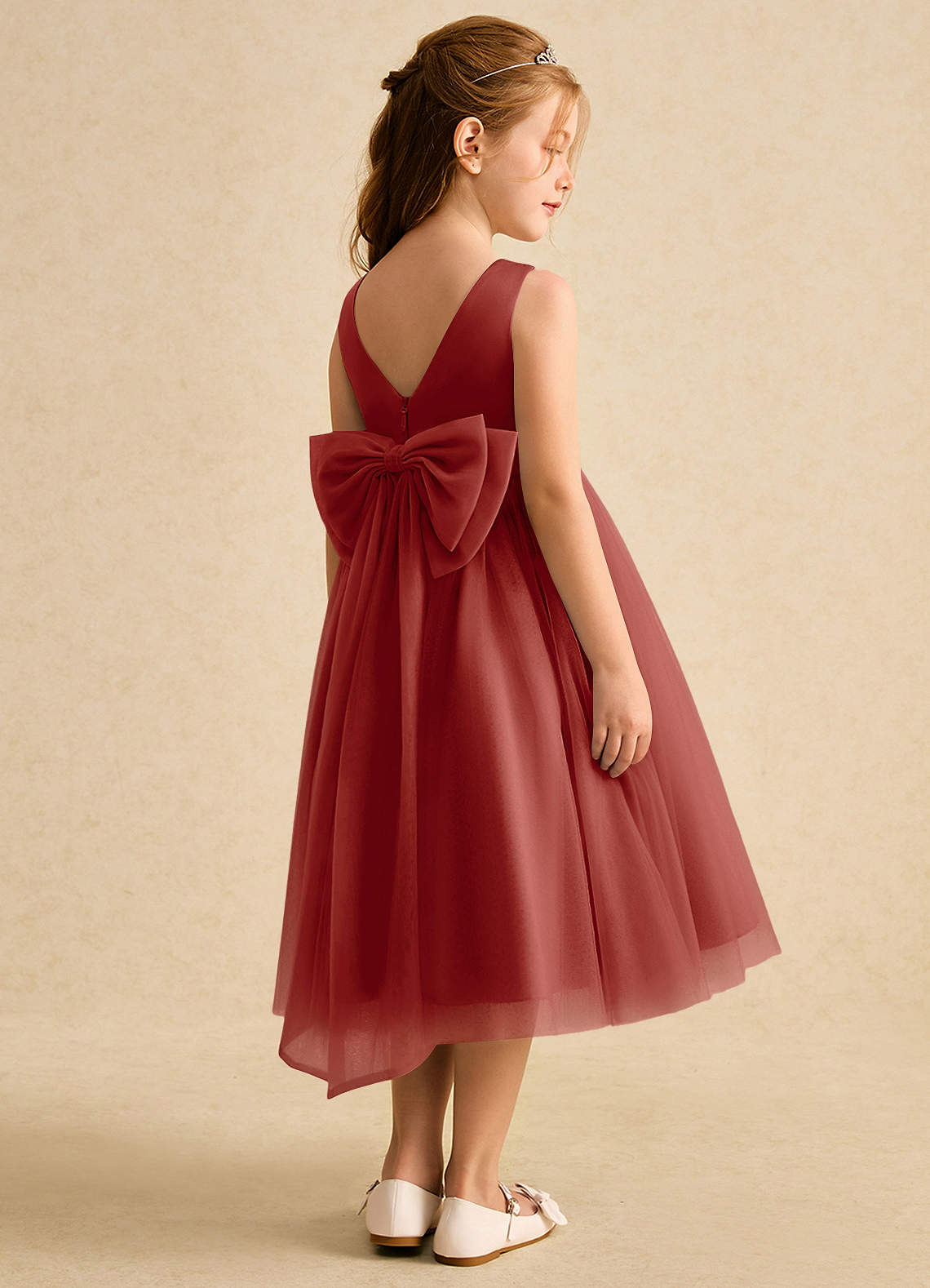 Azazie Winnie Robe Demoiselle D'honneur Fillette Robe Princesse en Tulle Arc Terracotta image2
