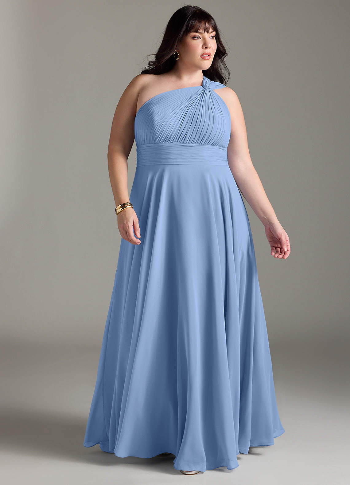 Azazie Charlize Bridesmaid Dresses Steel Blue A-Line One Shoulder Chiffon Dress image8