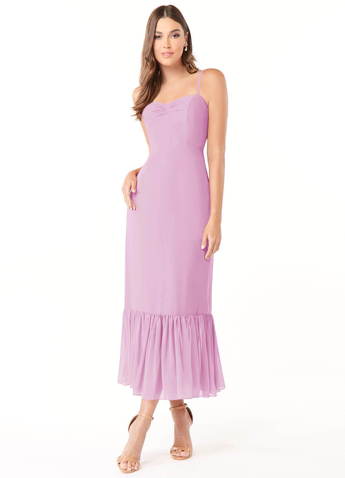 Azazie Justina Bridesmaid Dresses Candy Pink A-Line Sweetheart Neckline Chiffon Dress image1