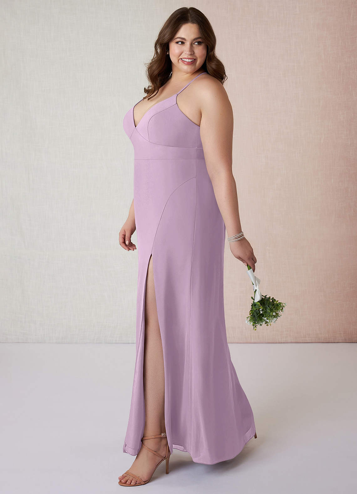 Long V Neck Chiffon Bridesmaid Dress Wisteria