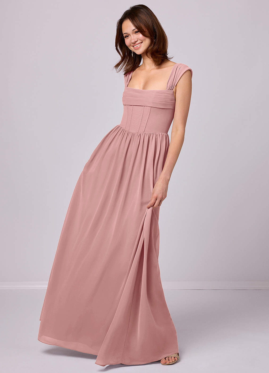 Barbie ♥ Azazie Endeligt Salg En streg Korset Chiffon Gulv-længde Kjole image1