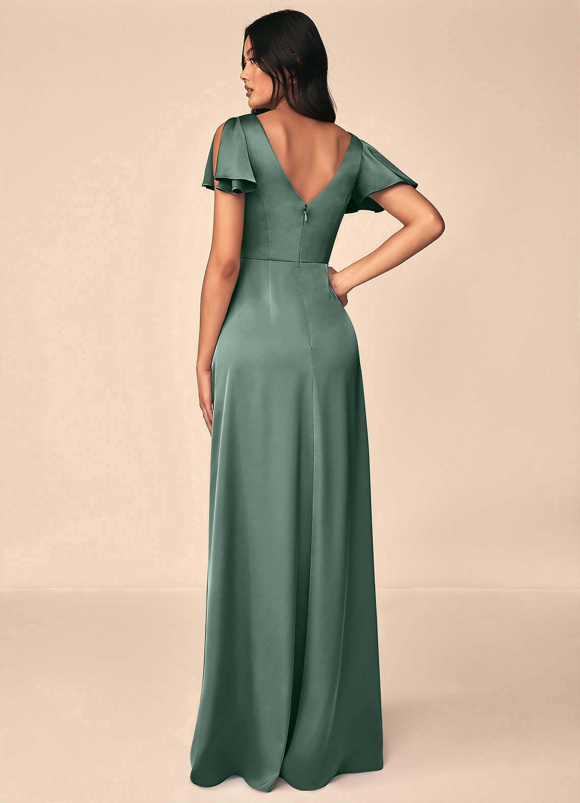 Azazie Soren At-home Try On Dresses Auburn A-Line Pleated Stretch Satin Dress image1