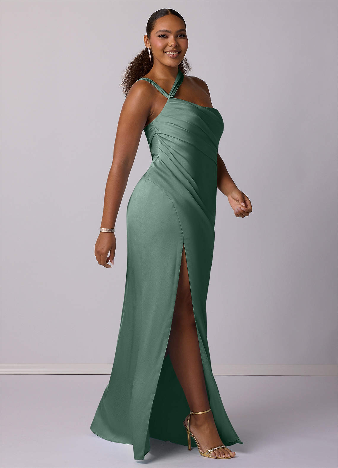 Barbie ♥ Azazie Bridesmaid Dresses Mermaid One Shoulder Stretch Satin Floor-Length Dress image8
