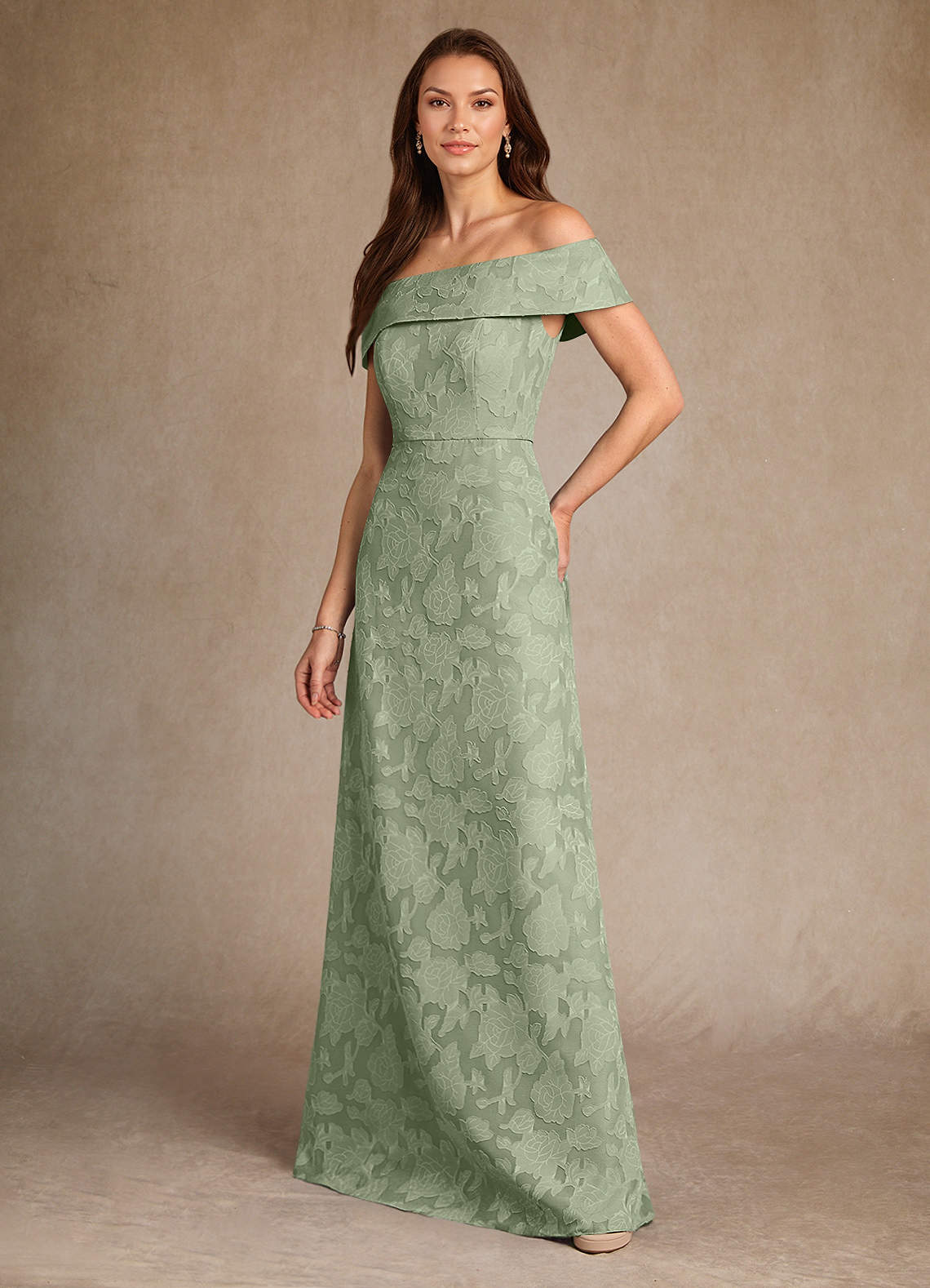 Azazie Medford Mother of the Bride Dresses Dusty Sage A-Line Off the Shoulder Floral Burnout Dress image4