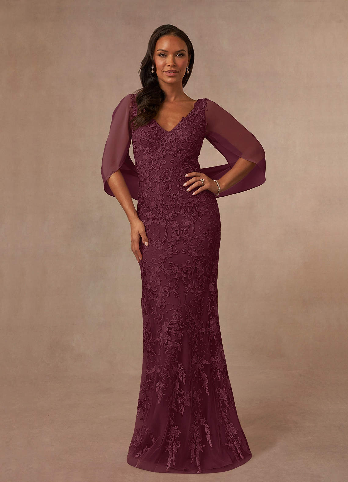 Azazie Ferris Mother of the Bride Dresses Cabernet Sheath V-Neck Chiffon Dress image1