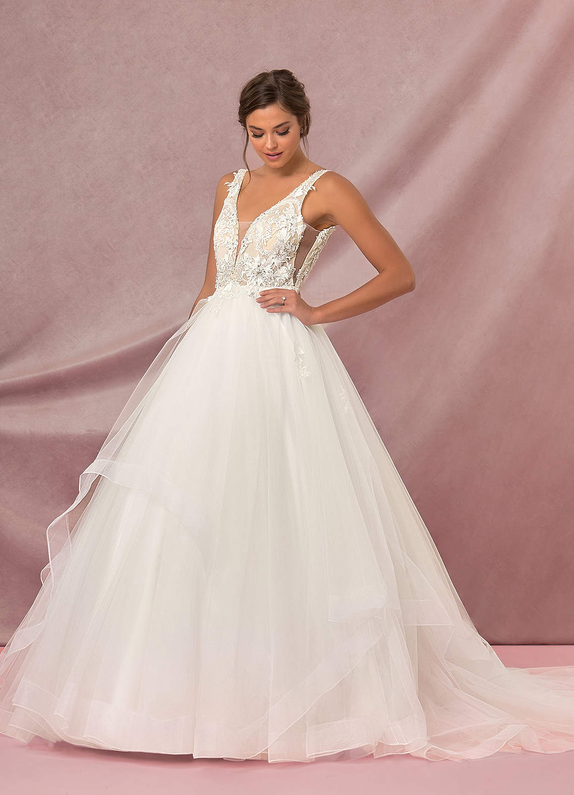 Azazie Toni Vestidos de novia Vestido de Blanco Diamante Champán de Tul de Corte Princesa con Lentejuela image5