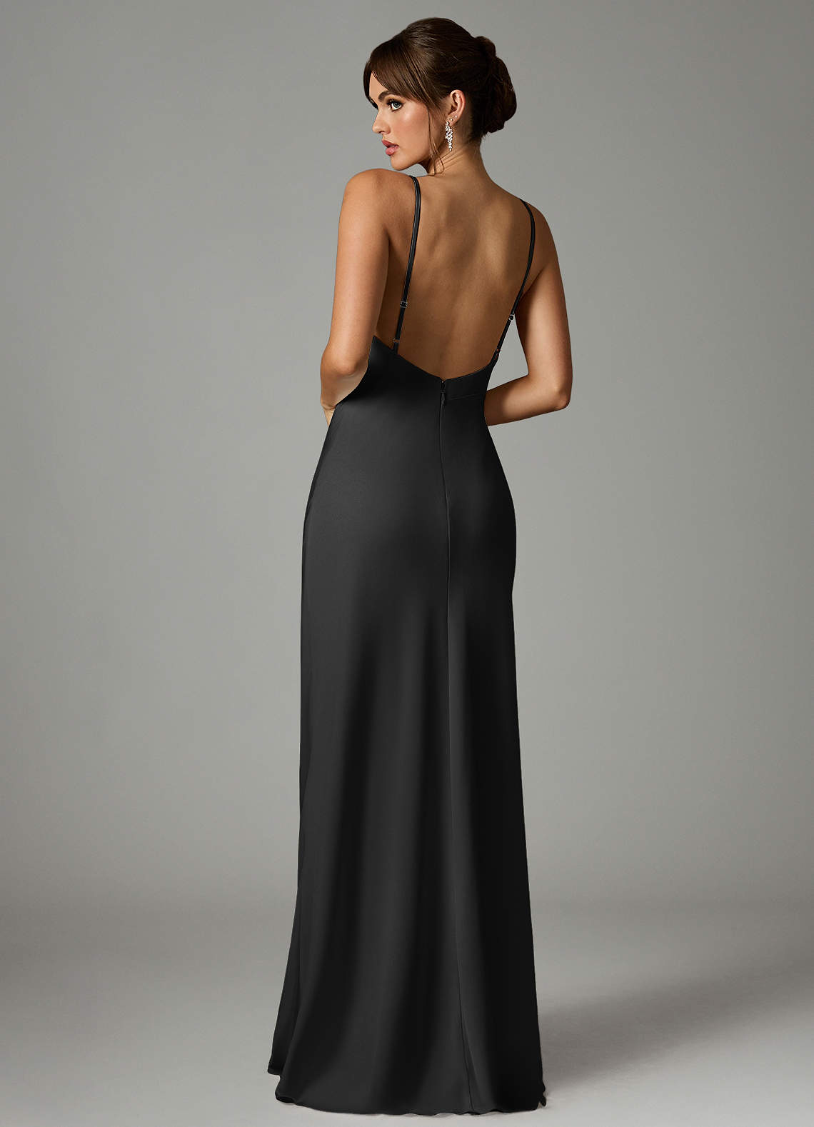 Azazie Stefania Bridesmaid Dresses Black A-Line Stretch Satin Dress image1