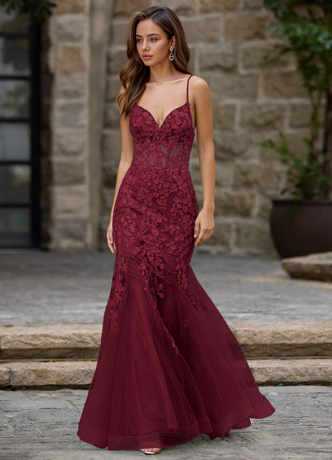 Dentelle Burgundy Mermaid Prom Dress image1