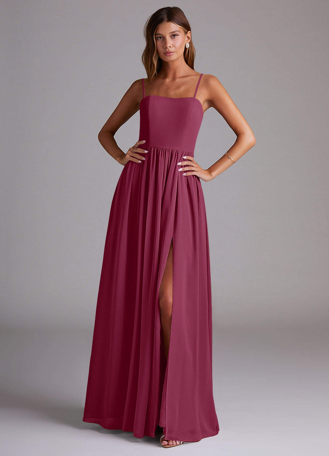 Azazie Calianna Brautjungfernkleider Wandelbar A-Linie Schulterfrei Chiffon Kleid Maulbeerrot image1