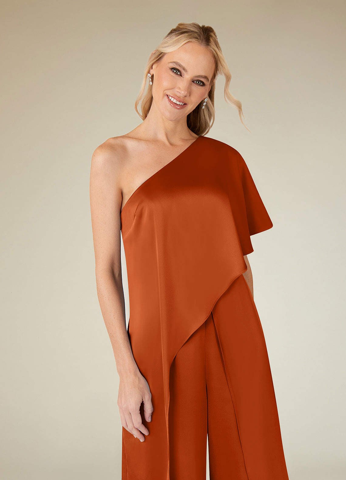 Azazie Hagretta Mère de la mariée Robes Robe Combinaison/Tailleur Pantalon en Satin extensible Orange Brûlée image4