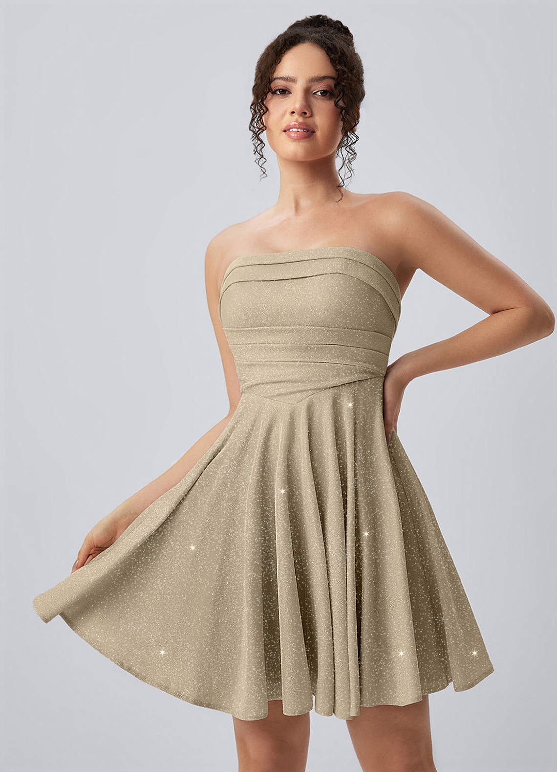 glitter ruched mini dress Jacinthe Gold Strapless Lace-Up Skater Shoulder pads