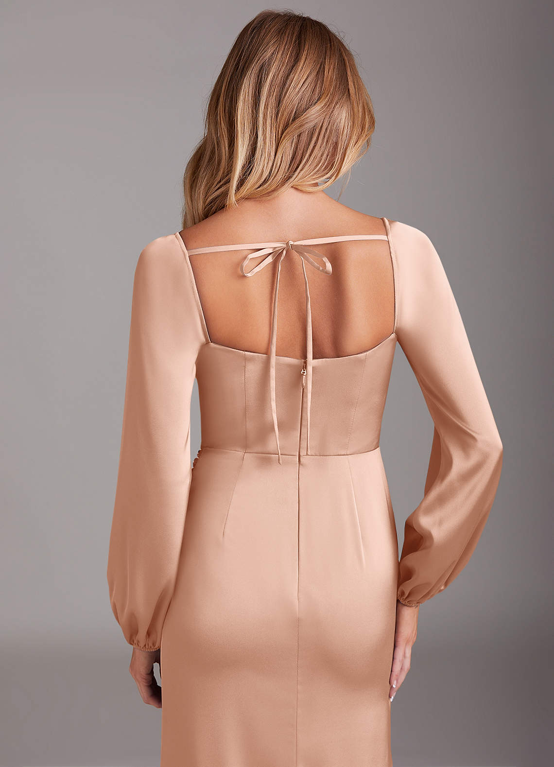 slim fit dress slacks Miss Circle Women's Shay Gold Stretch Knit Backless Long Sleeve Dress