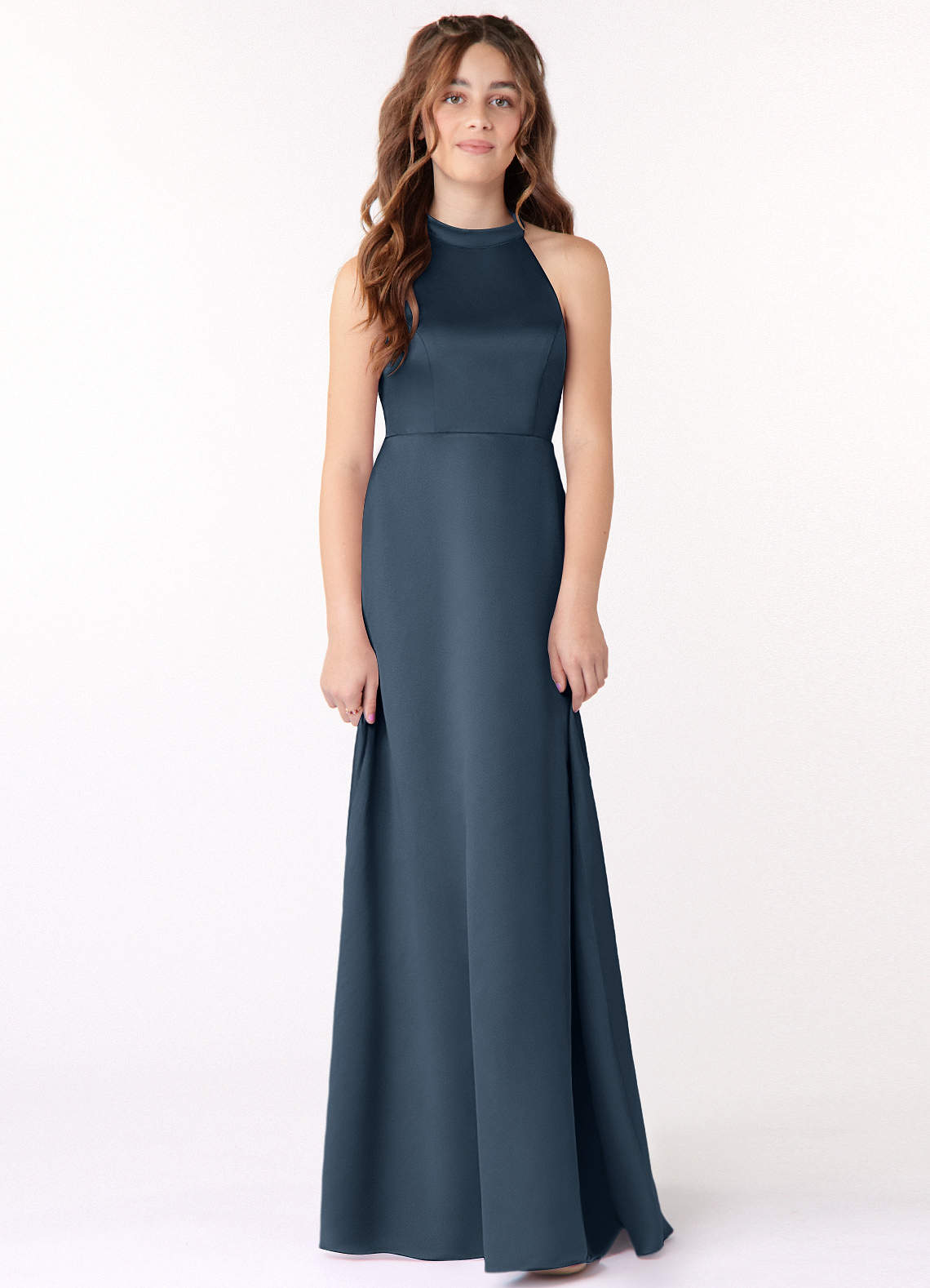 Azazie Laurel Junior Neptune A-Line Matte Satin Dress image1