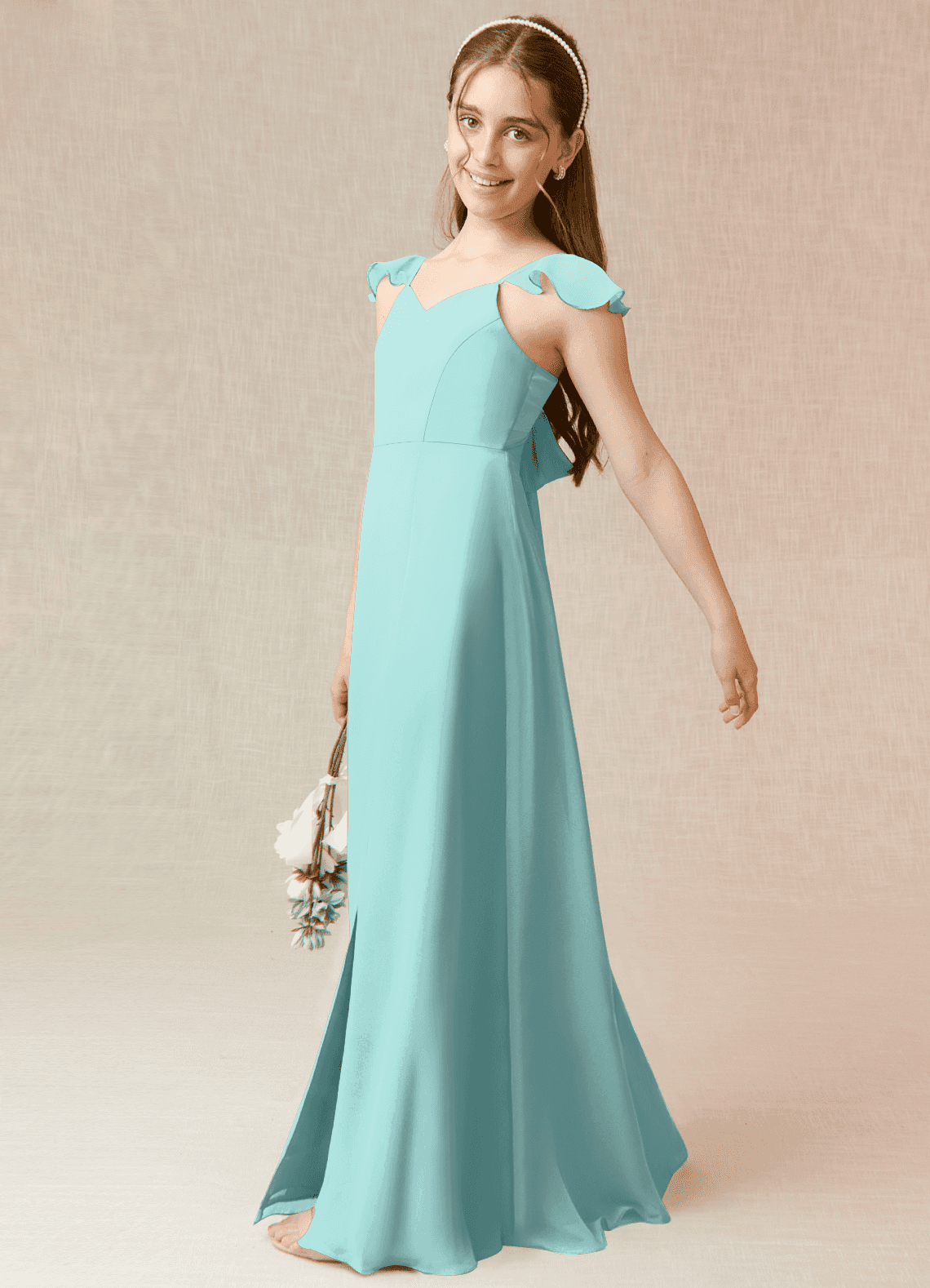 Azazie Everett Junior Vestido de Aqua de Gasa de Corte En A image2