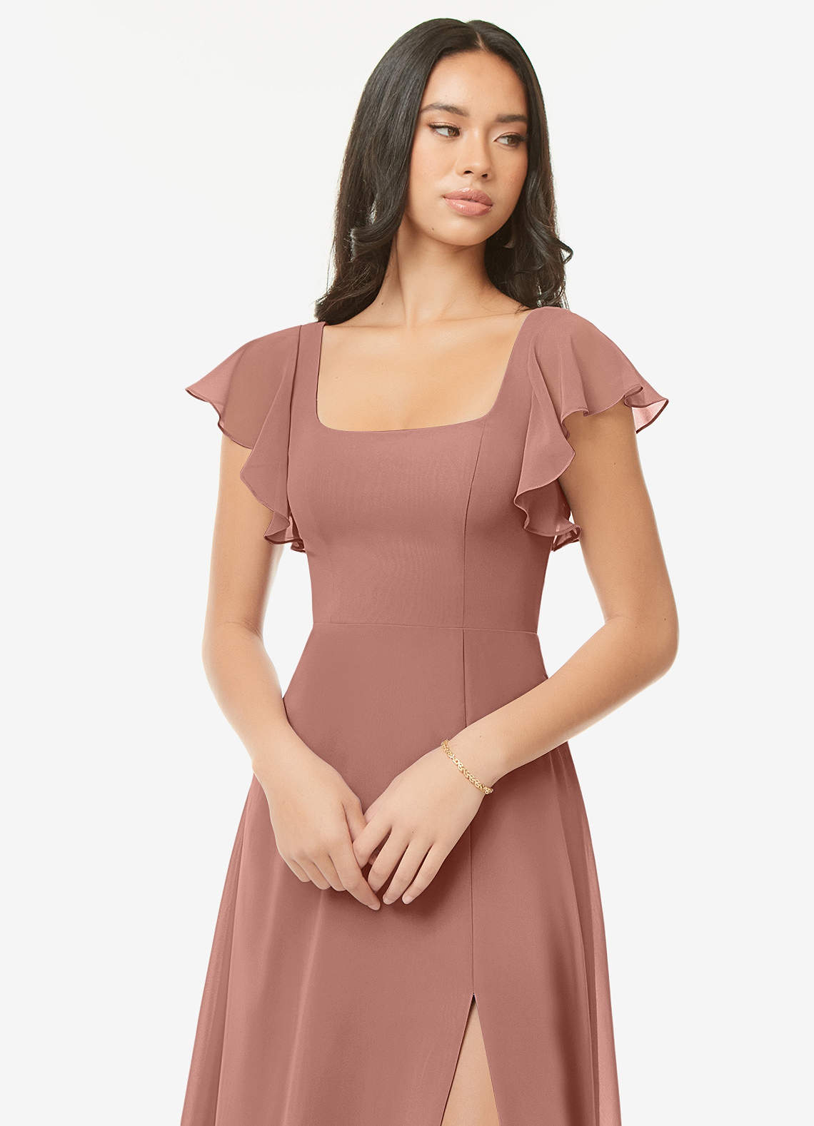 Azazie Bondi Bridesmaid Dresses Cedar Rose A-Line Ruffled Chiffon Dress image5
