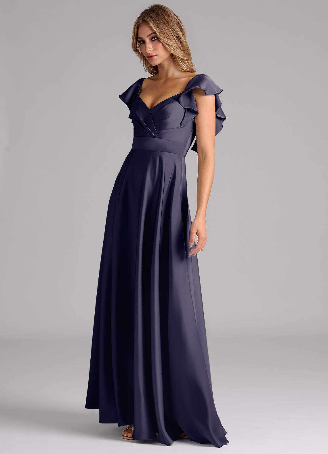 Azazie Leilani Bridesmaid Dresses Stormy A-Line Ruched Stretch Satin Dress image7