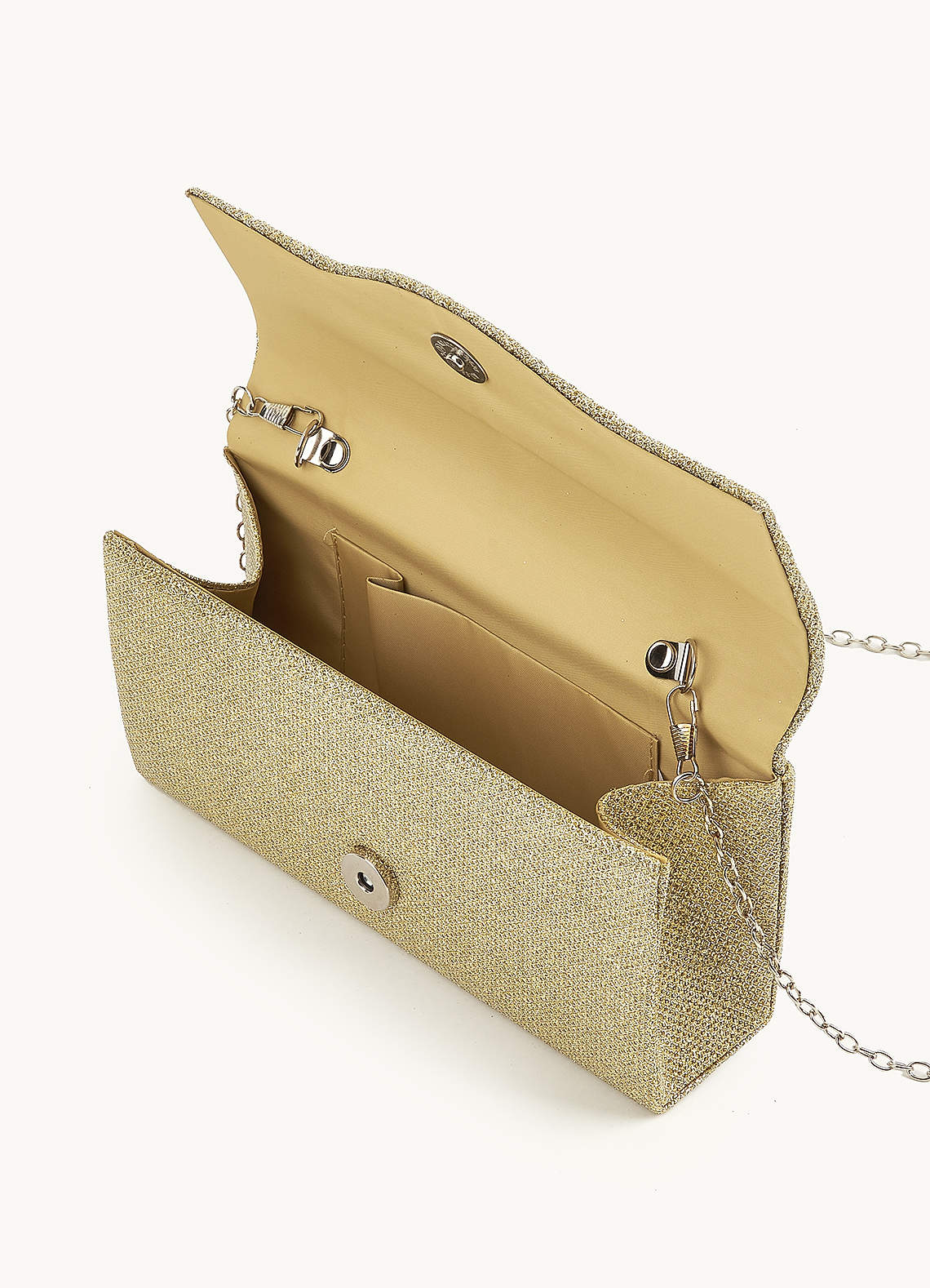 front Shimmer Pleated Flap Clutch