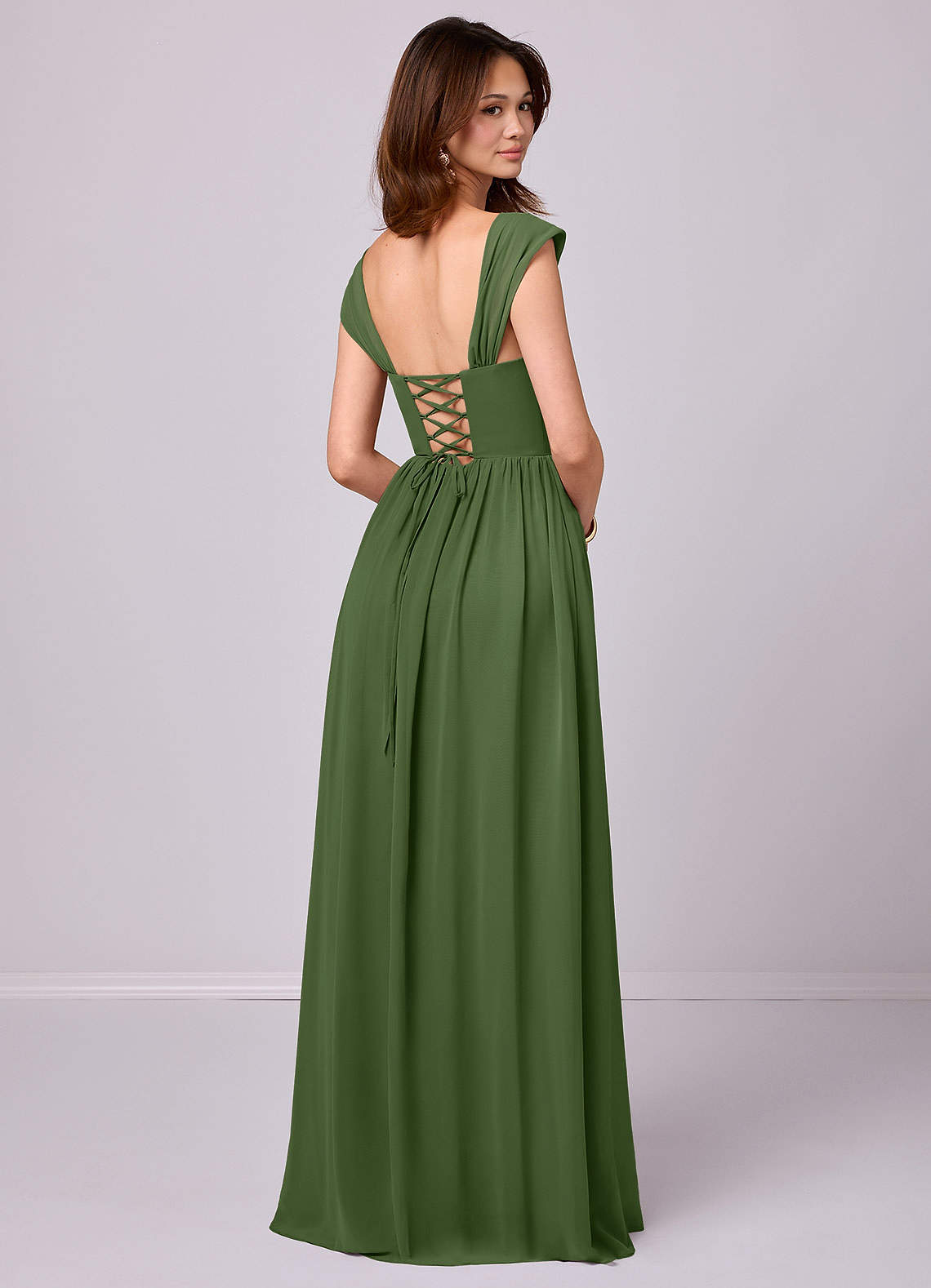 Barbie ♥ Azazie Bridesmaid Dresses Olive A-Line Corset Chiffon Dress image4