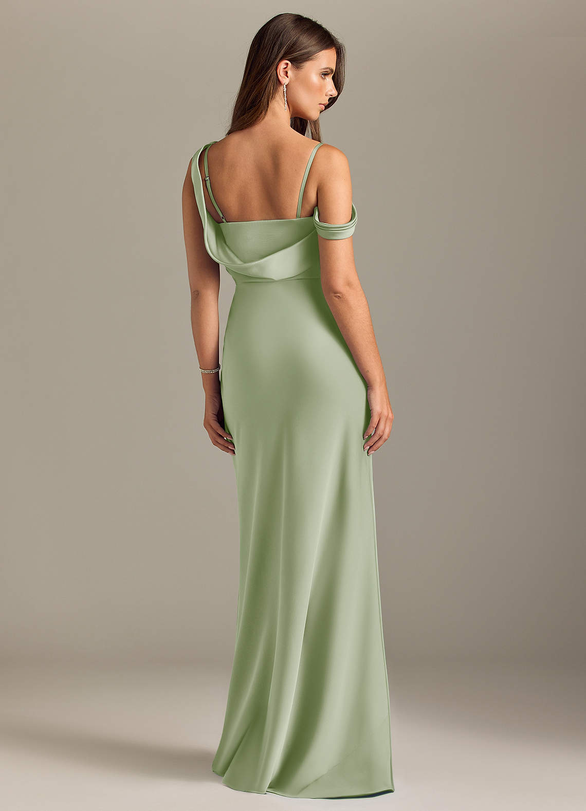 Azazie Madelyn Bridesmaid Dresses Dusty Sage Mermaid Off the Shoulder Stretch Satin Convertible Dress image1