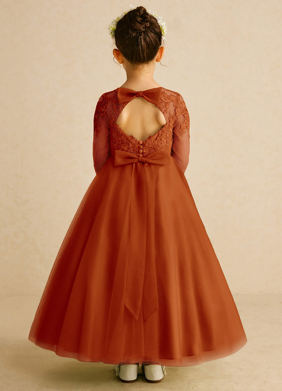 Azazie Precious Flower Girl Dresses Paprika A-Line Lace Tulle Dress image1