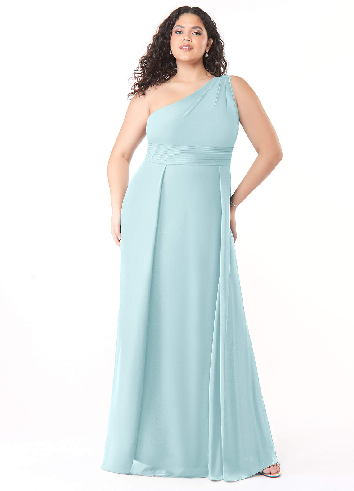 Azazie Dallas Bridesmaid Dresses Sea Glass A-Line One Shoulder Chiffon Dress image1