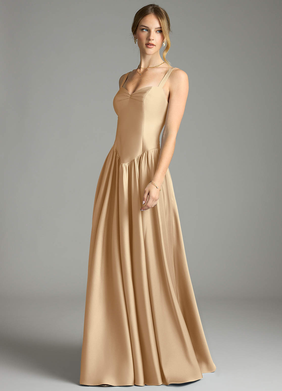 khaki satin draped bandeau corset midaxi dress Women's Khaki Satin Draped Bandeau Corset Midaxi Dress