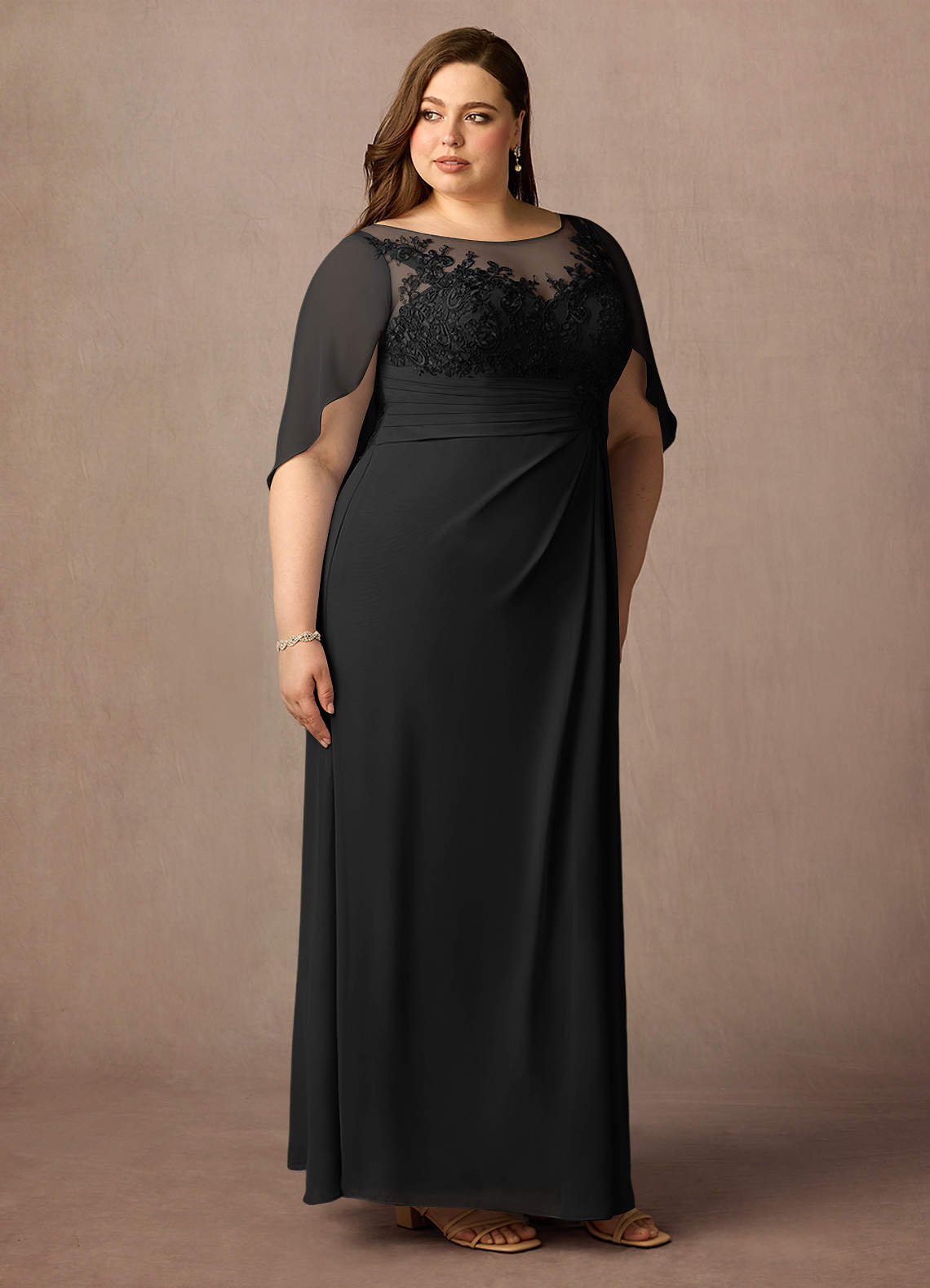 Azazie Hera Mother of the Bride Dresses Black A-Line Lace Capelet Chiffon Dress image9