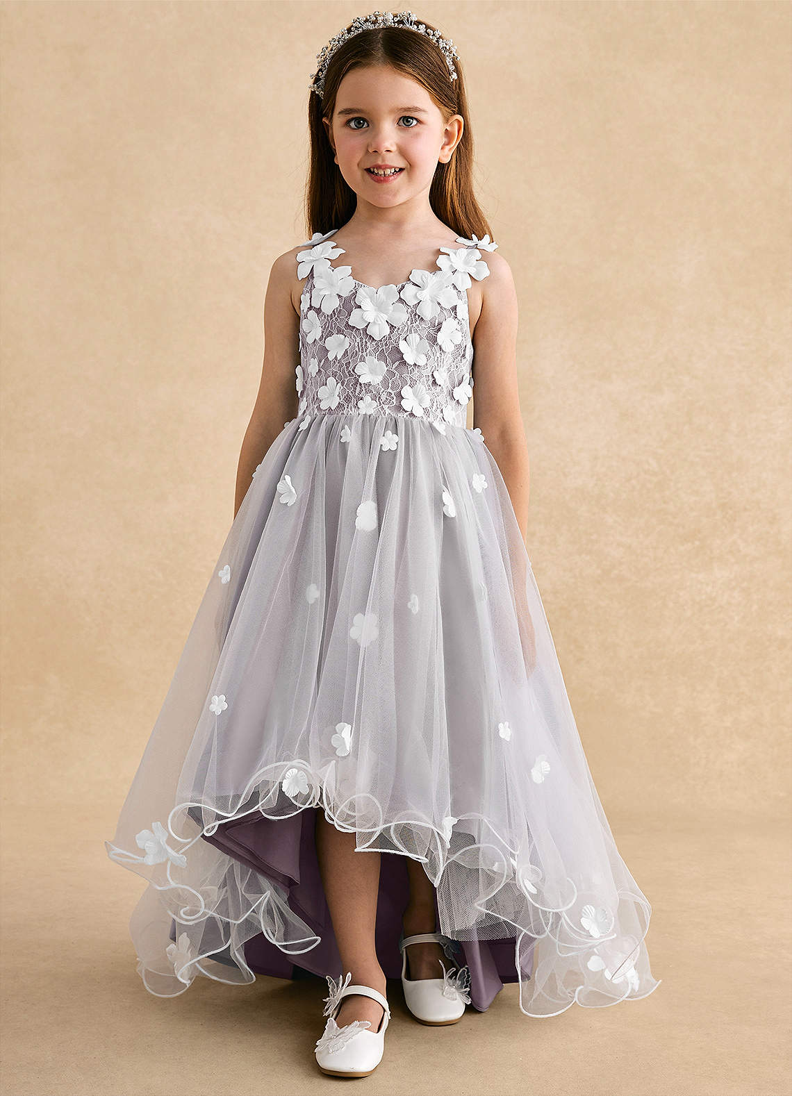 Azazie Celia Flower Girl Dresses Dusk A-Line Lace Tulle Dress image6