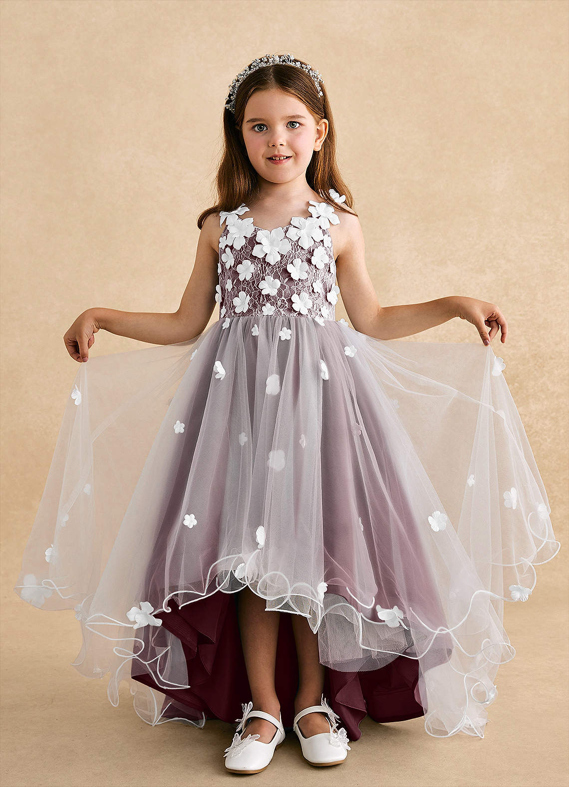 Azazie Celia Flower Girl Dresses Sangria A-Line Lace Tulle Dress image3