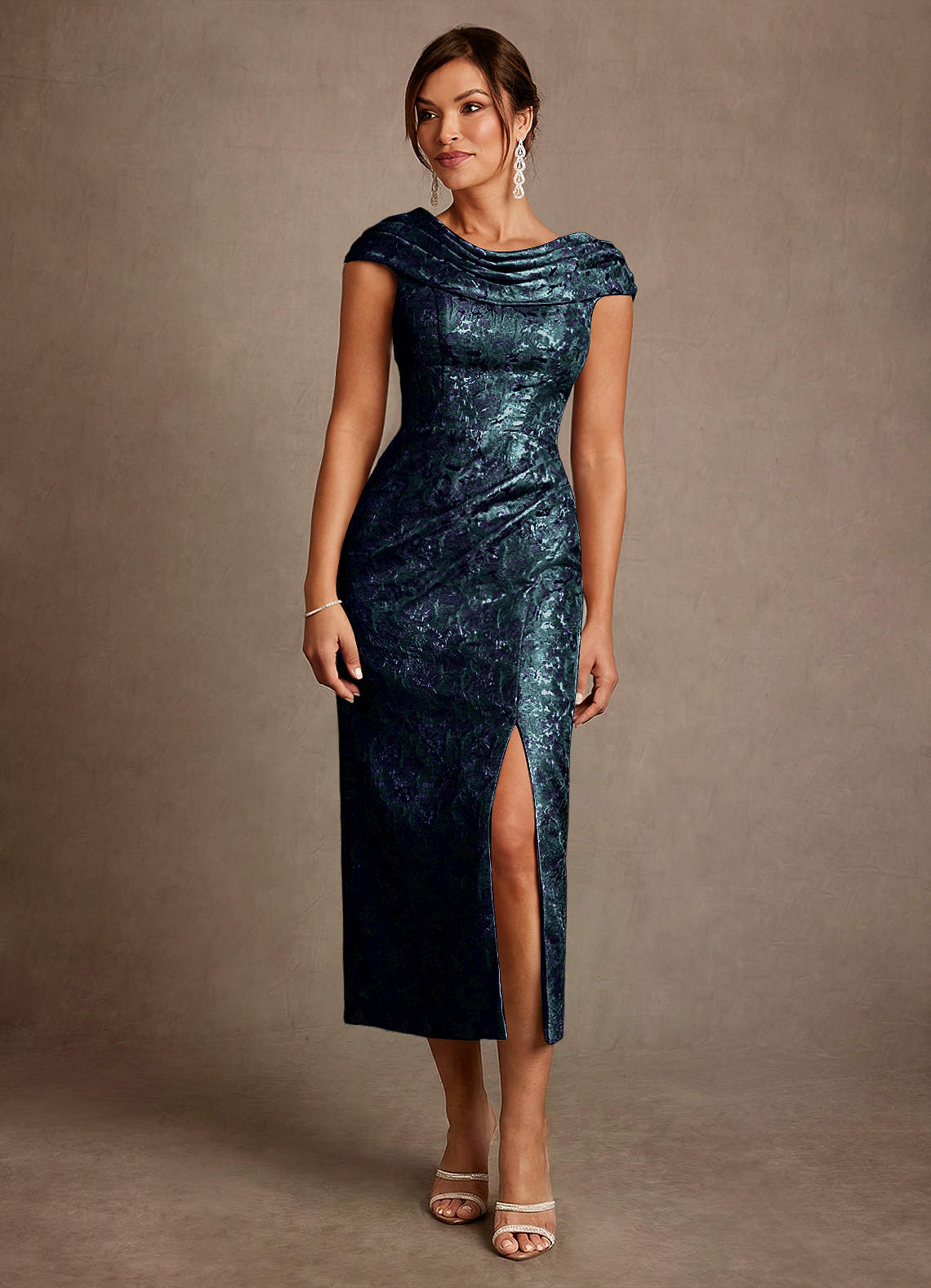 Azazie Alpine Kleider für die Brautmutter A-Linie Plissee Blumen-Jacquard Kleid Dunkelmarine image2