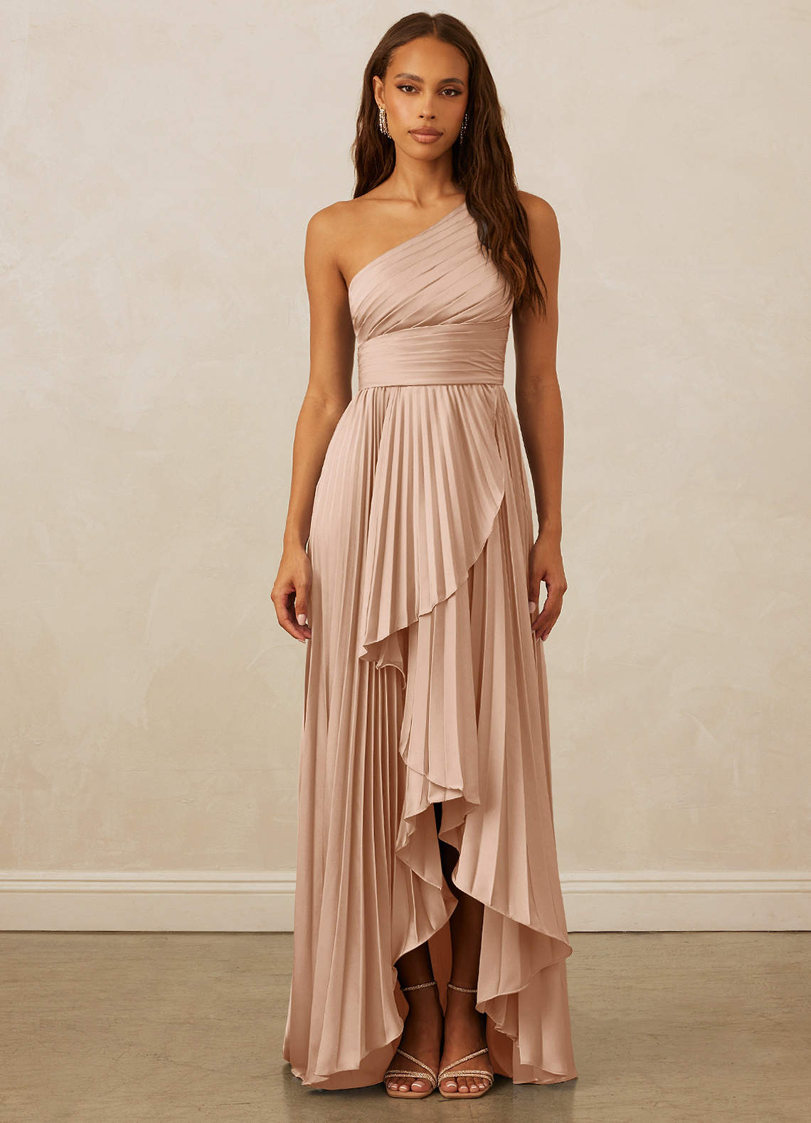 Christian Siriano Bridal for Azazie 1008 Bridesmaid Dresses English Rose A-Line One Shoulder Stretch Satin Dress image1