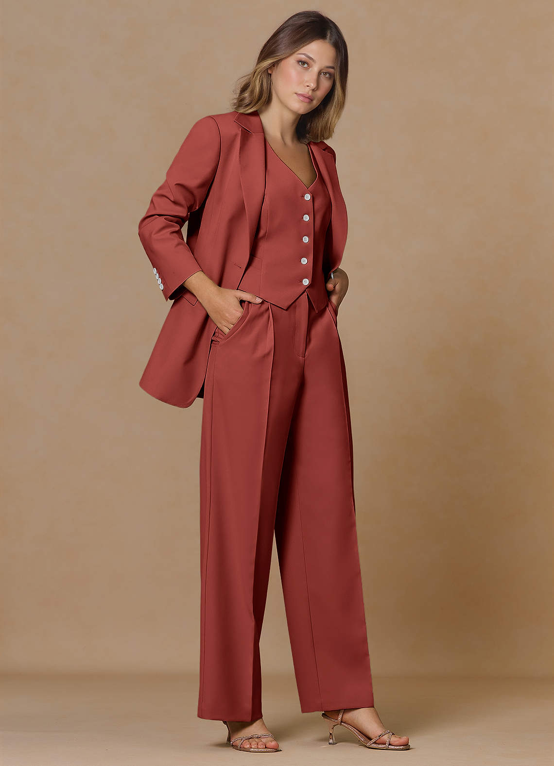 front Rowan Terracotta Blazer met verfijnde weefstructuur en functionele eigenschappen