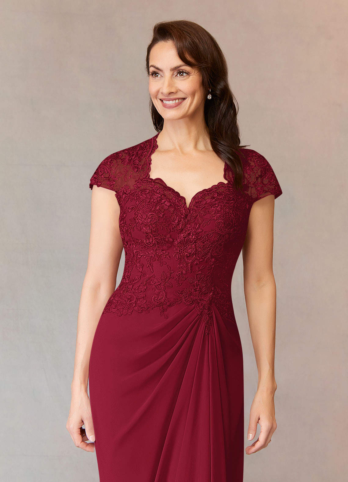 Azazie Junie Mother of the Bride Dresses Burgundy A-Line Lace Chiffon Dress image4