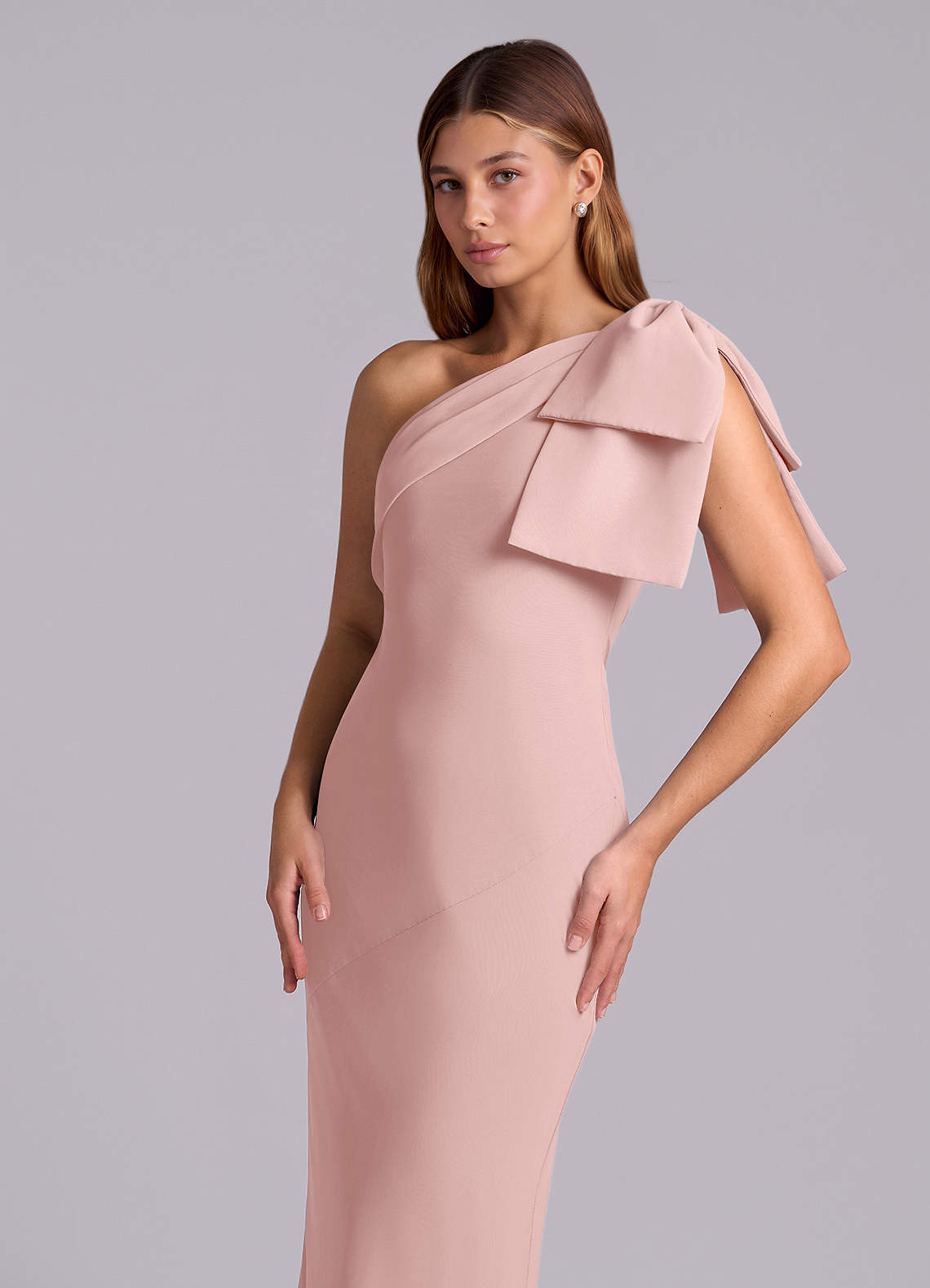 Azazie Yuanna Bridesmaid Dresses Powder Pink Mermaid One Shoulder Chiffon Dress image6