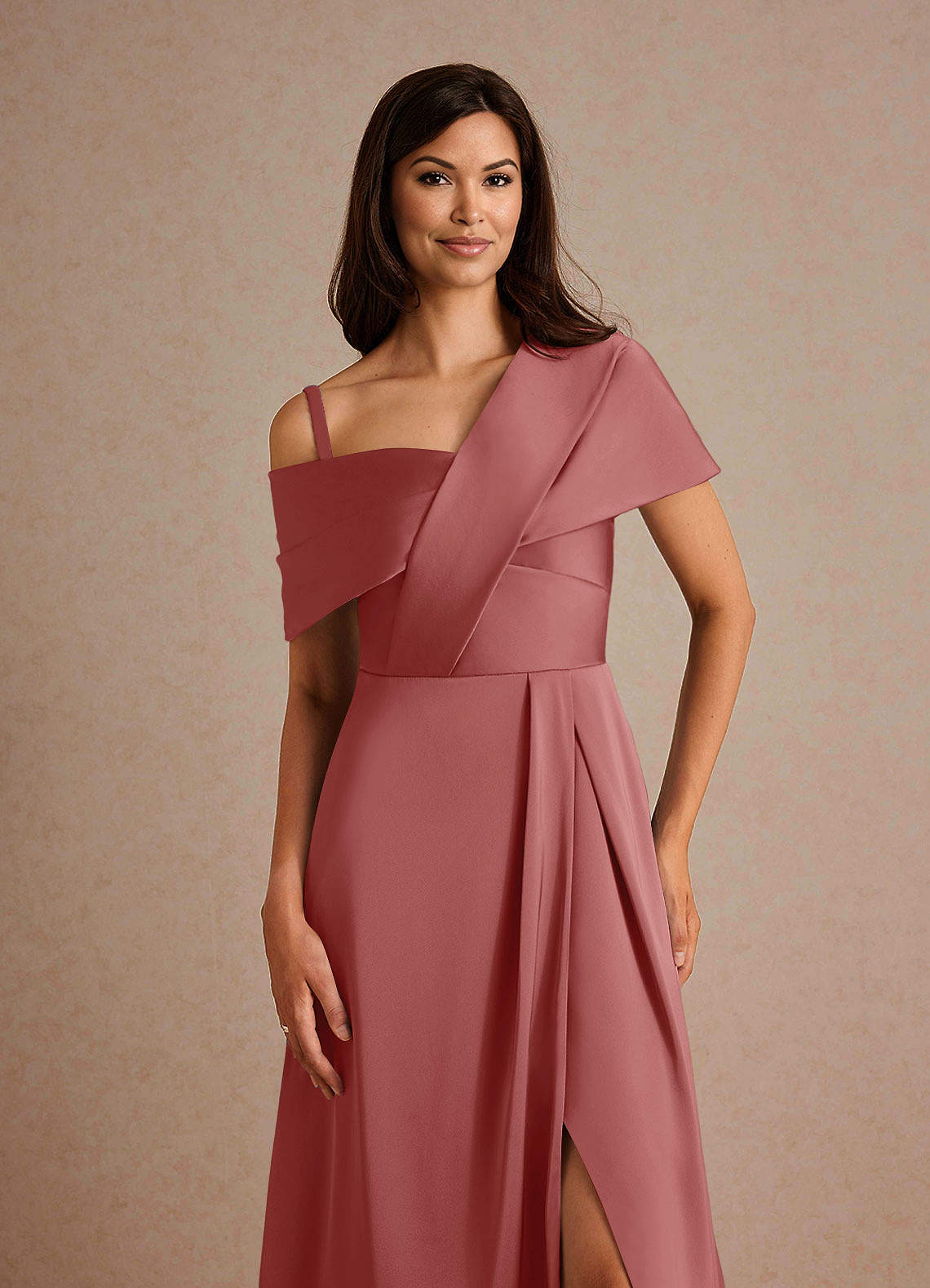 Azazie Milton Mother of the Bride Dresses Antique Rose A-Line Pleated Stretch Satin Dress image2